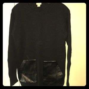 J Crew Sz XS Black Faux Leather Detail Sweater